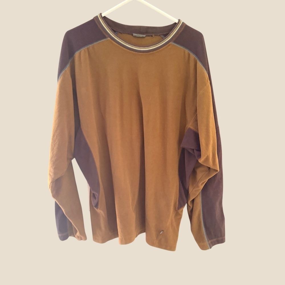 REI Mens Fleece Pullover Long Sleeve Brown Crew Neck XL Outdoor Cabin Fall